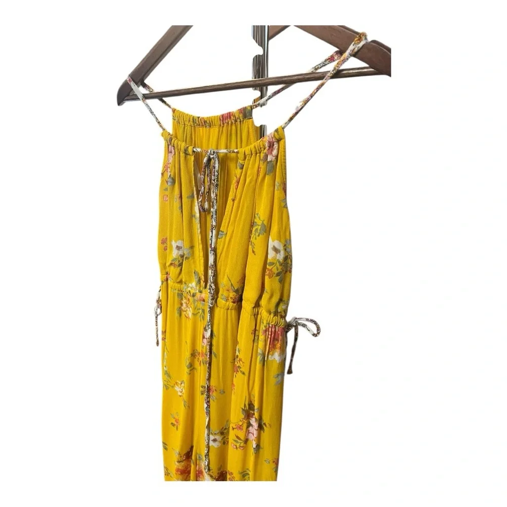 Free People Georgia Floral Golden Yellow Wide Leg Jumpsuit Size Large - Picture 12 of 16